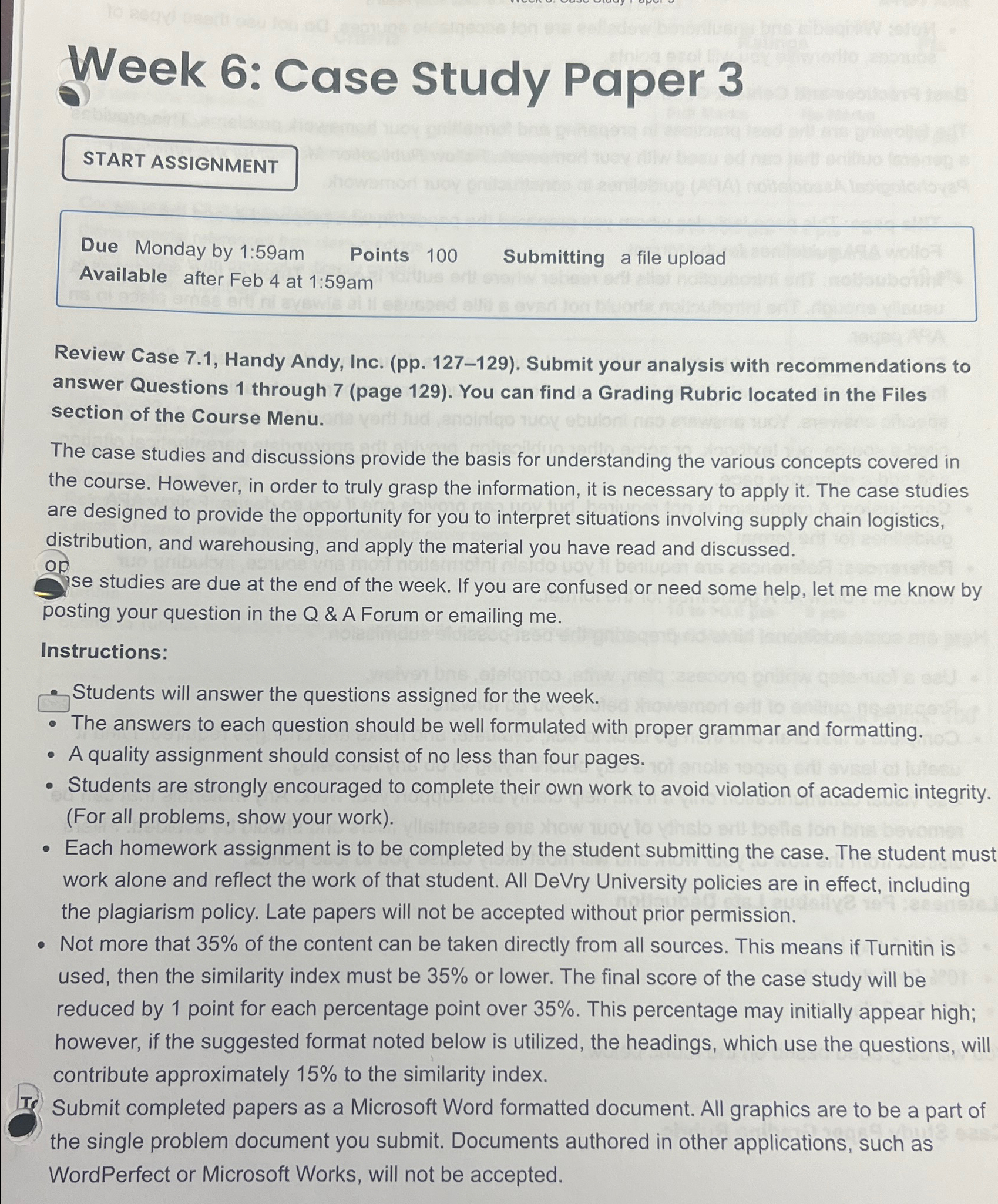  Week 6: Case Study Paper 3 Due Monday by 1:59am Points