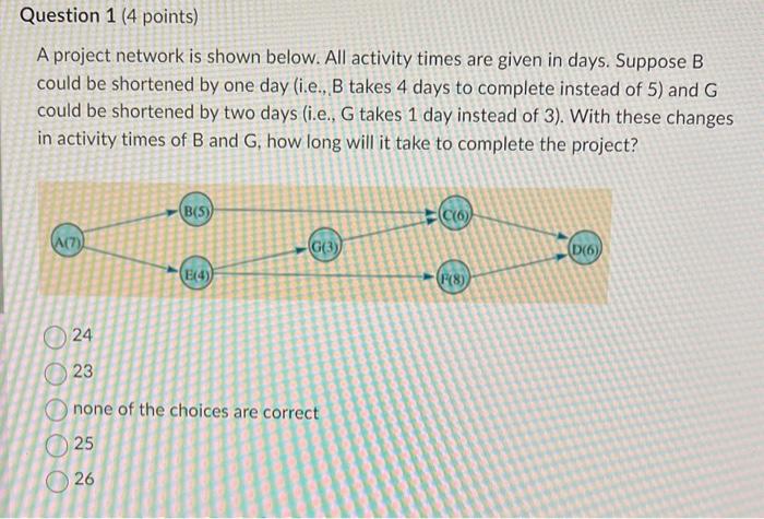  A project network is shown below. All activity times are given