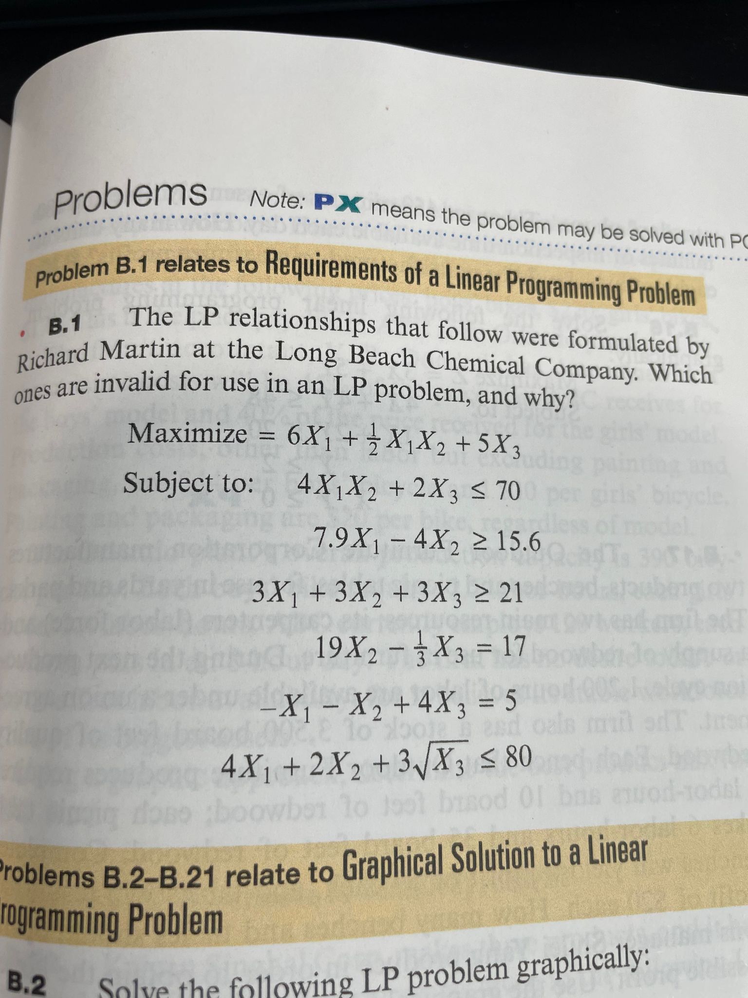 problem B.1 relates to Requirements of a Linear Programming Problem B.1