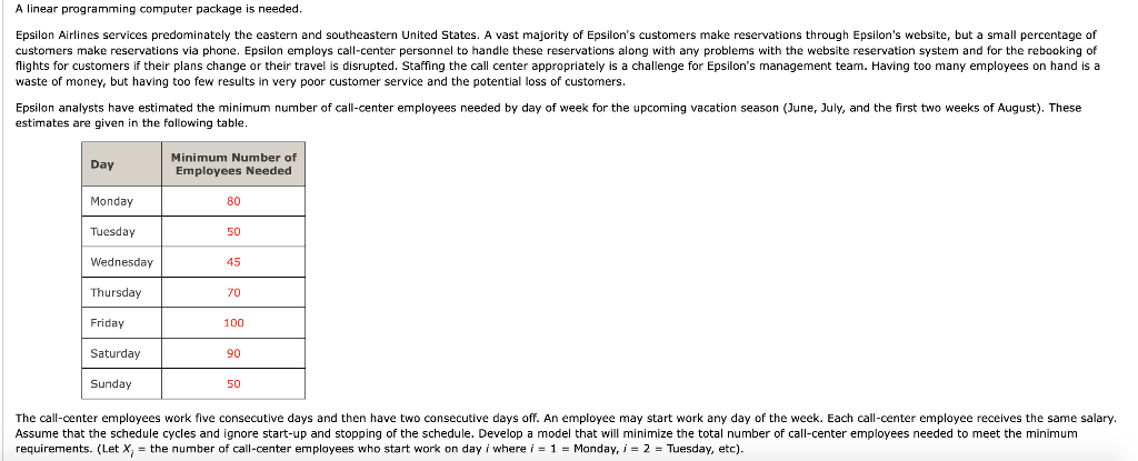  A linear programming computer package is needed. waste of money, but