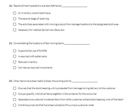 at least one of each of the items stocked in the warehouse