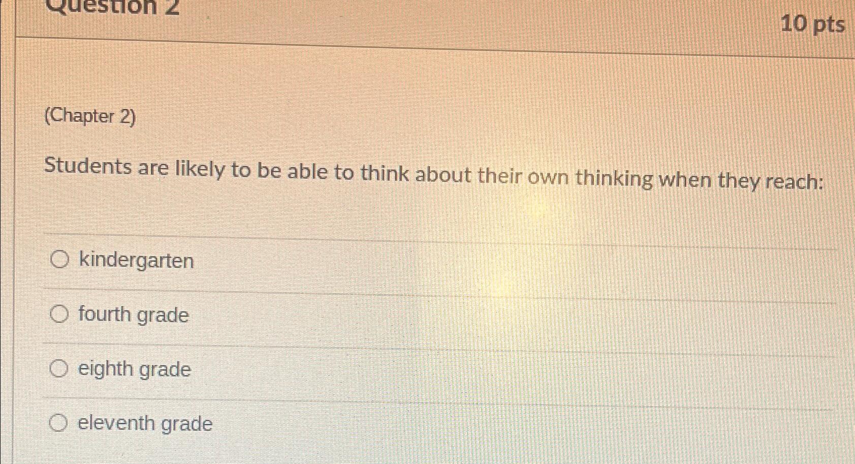  10 pts (Chapter 2) Students are likely to be able to