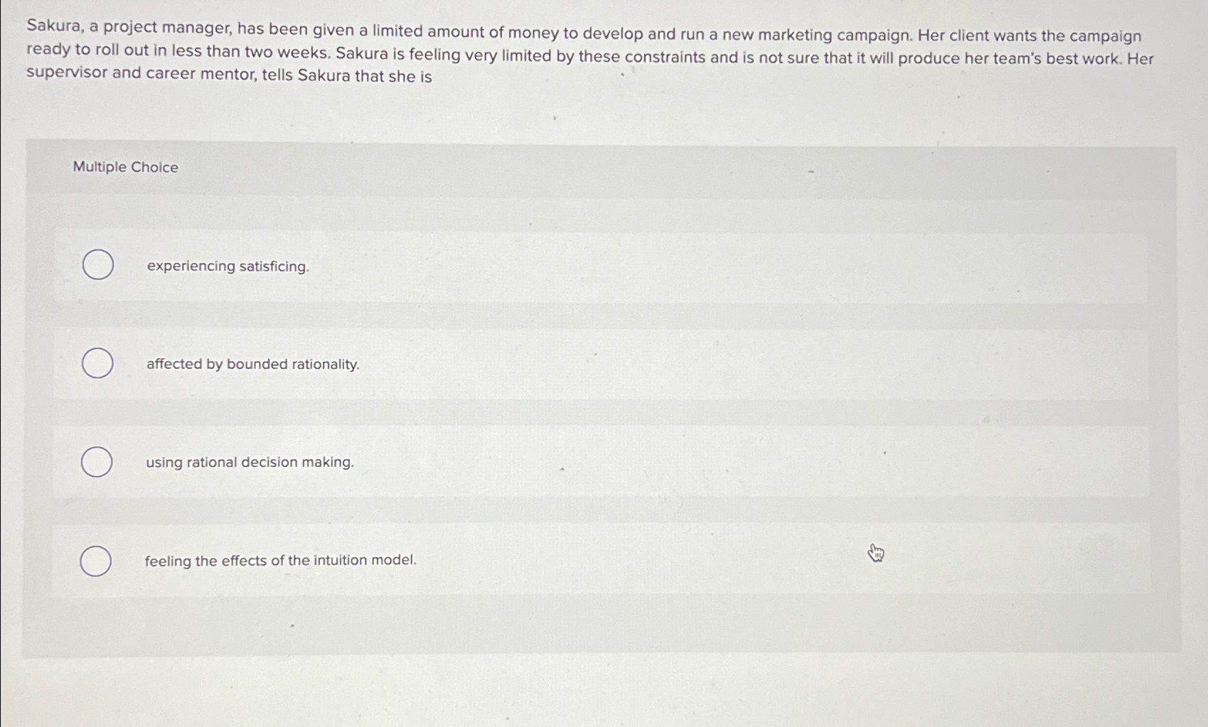  Sakura, a project manager, has been given a limited amount of