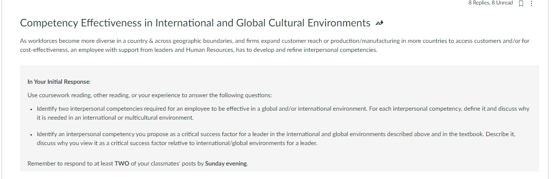 Competency Effectiveness in International and Global Cultural Environments Competency Effectiveness in International