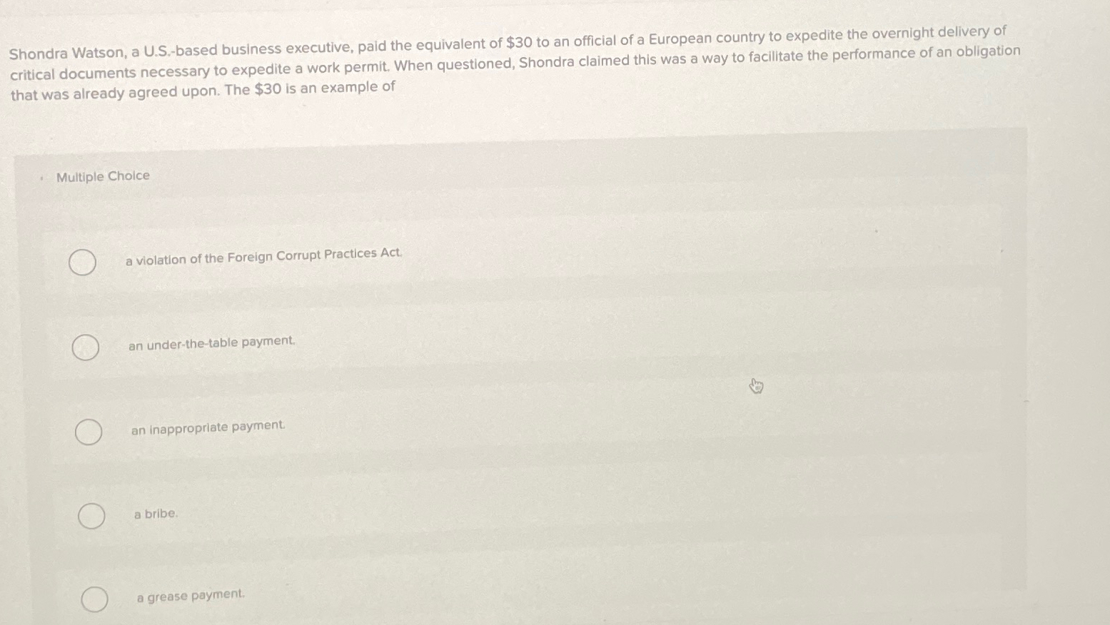  Shondra Watson, a U.S.-based business executive, paid the equivalent of $30