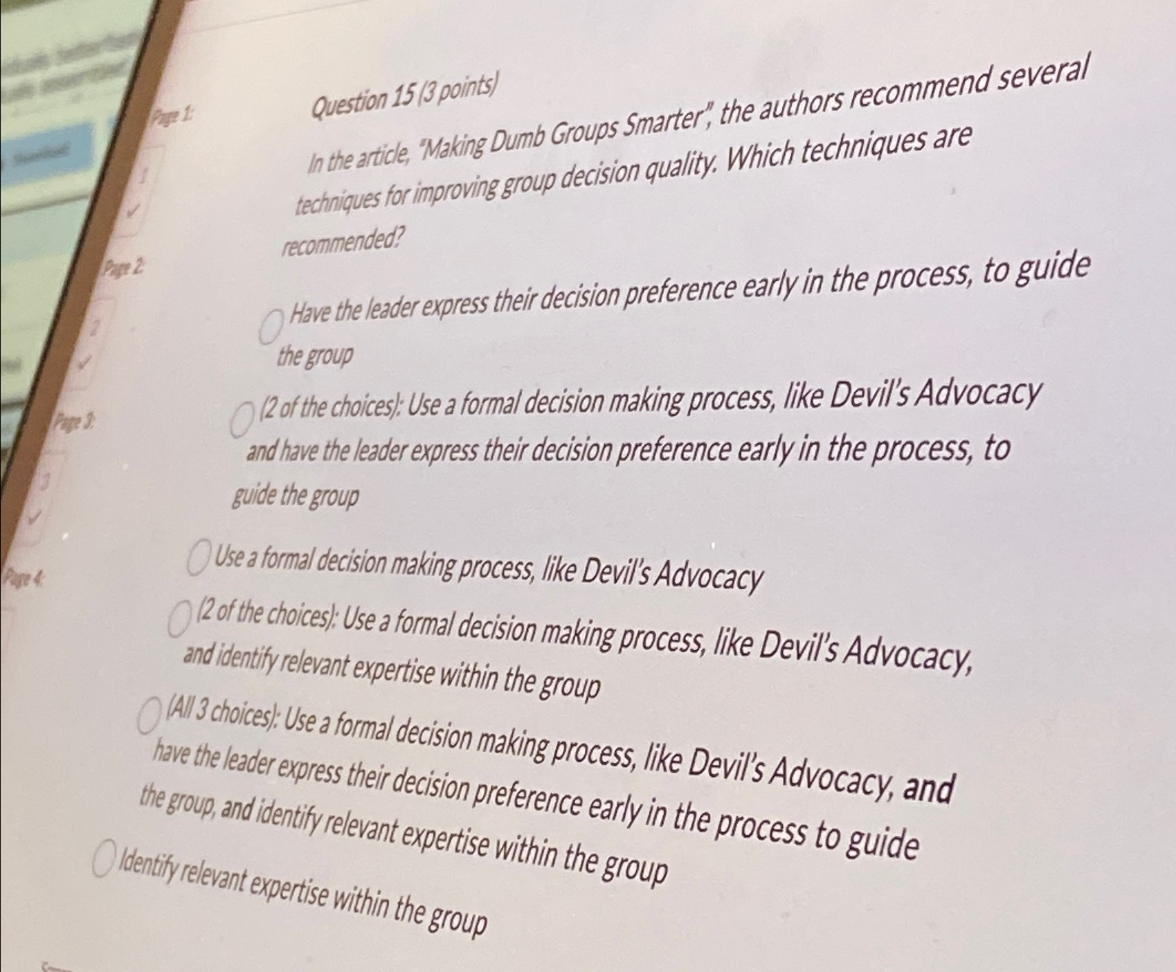  Question 15(3 points) In the article, "Making Dumb Groups Smarter", the