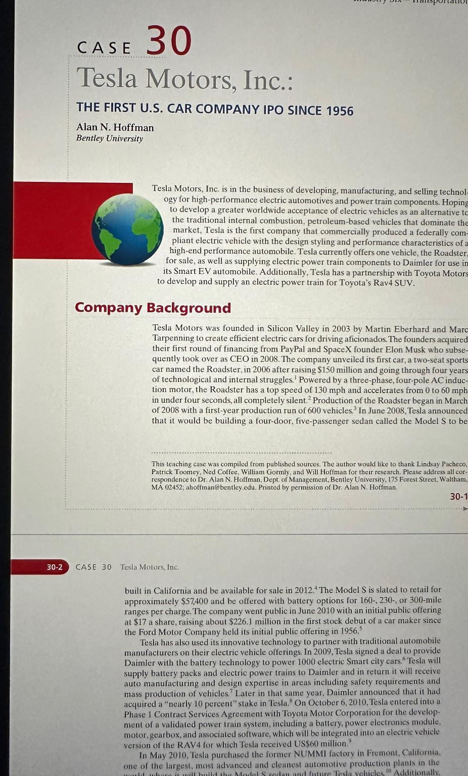  C A S E 30 Tesla Motors, Inc: Do SWOT analysis