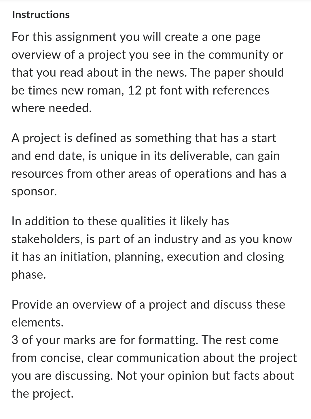  Instructions For this assignment you will create a one page overview