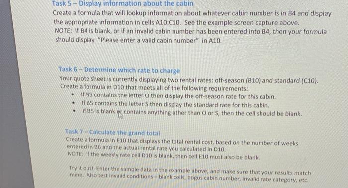  Task 5-Display information about the cabin Create a formula that will