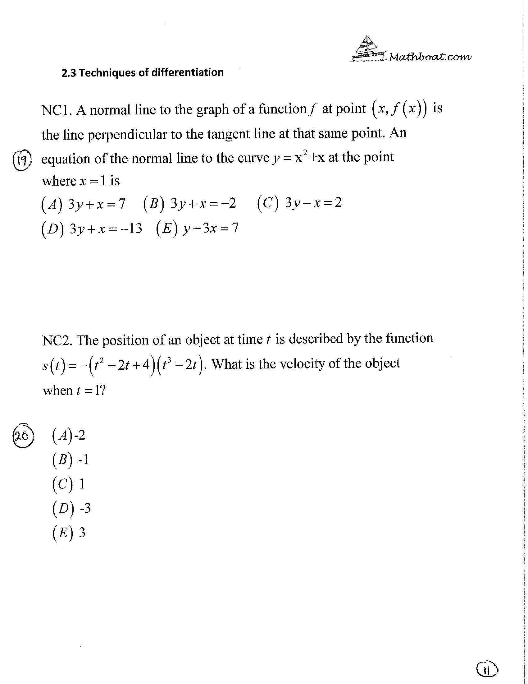 (A)32J (3)325 (Chm/To (Db/E (E)16 3.2 Definition of Derivative. Differentiability. NCl) The