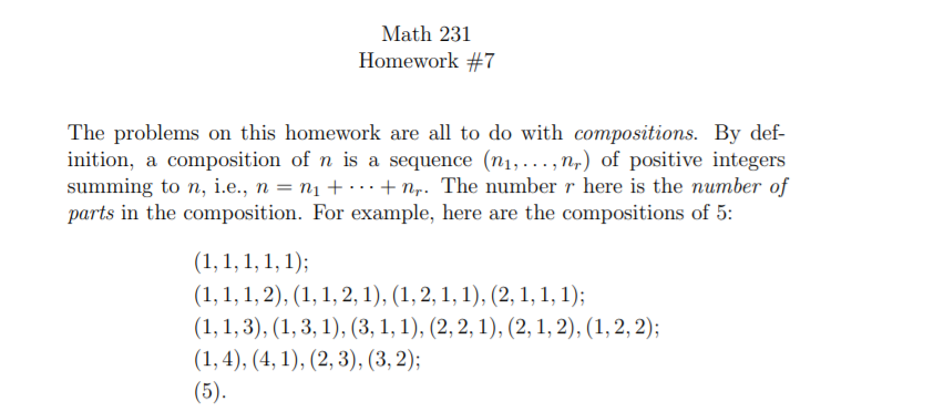 PLEASE HELP Math 231 Homework #7 The problems on this homework are