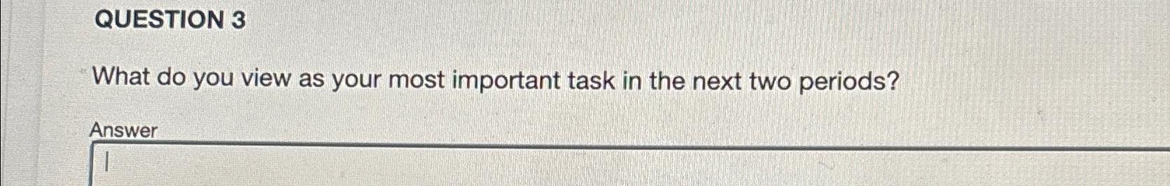  QUESTION 3 What do you view as your most important task