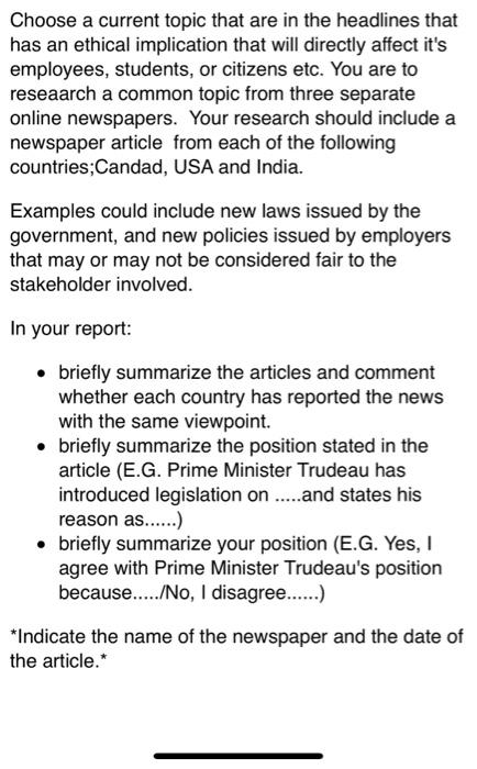  Choose a current topic that are in the headlines that has