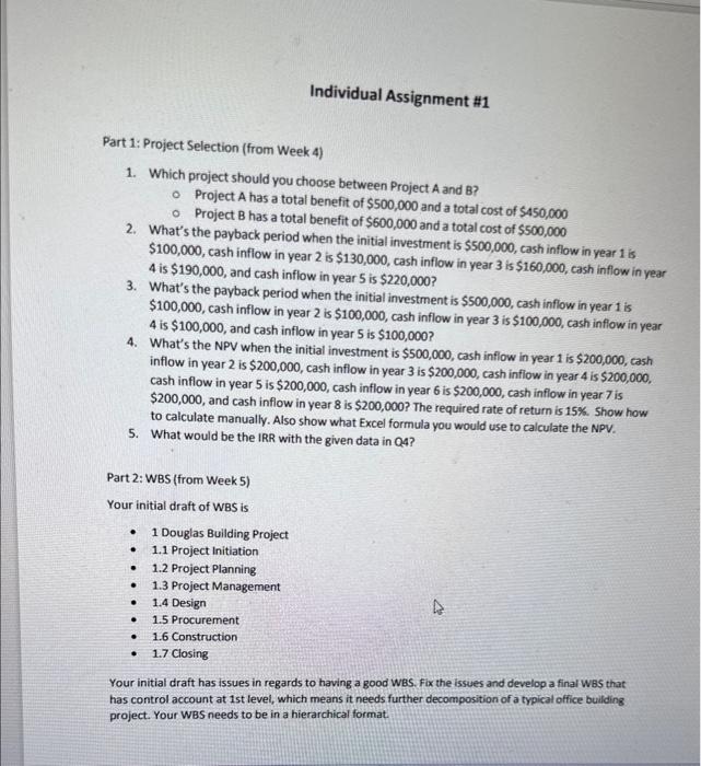  Part 1: Project Selection (from Week 4) 1. Which project should