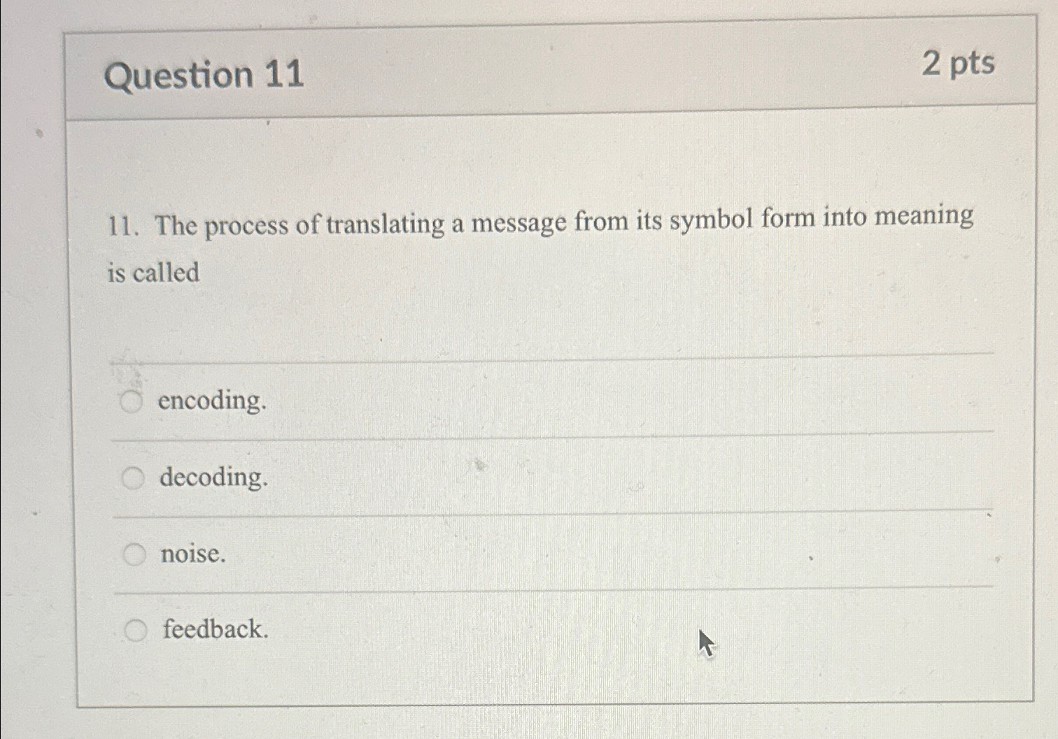  Question 11 2 pts 11. The process of translating a message