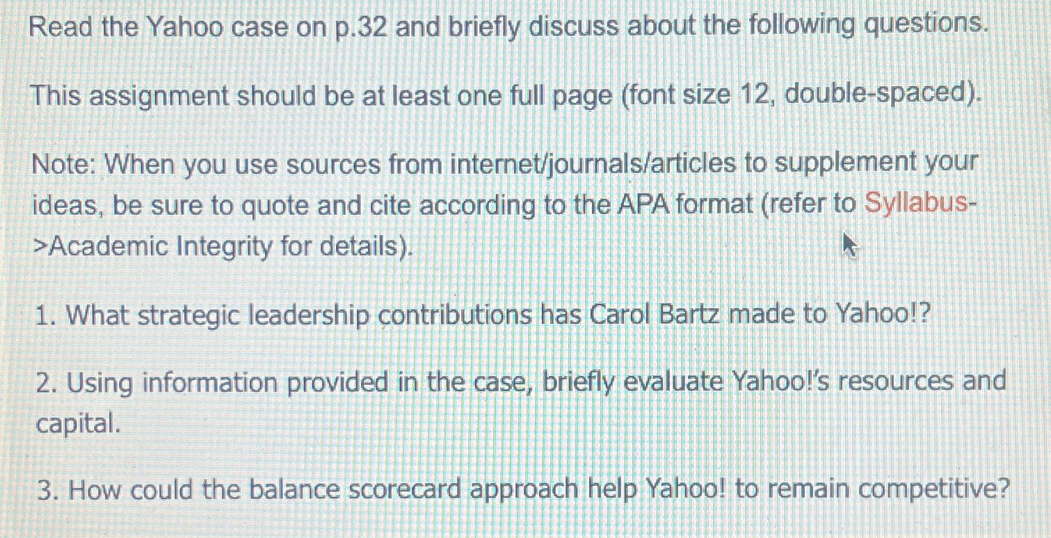  Read the Yahoo case on p.32 and briefly discuss about the