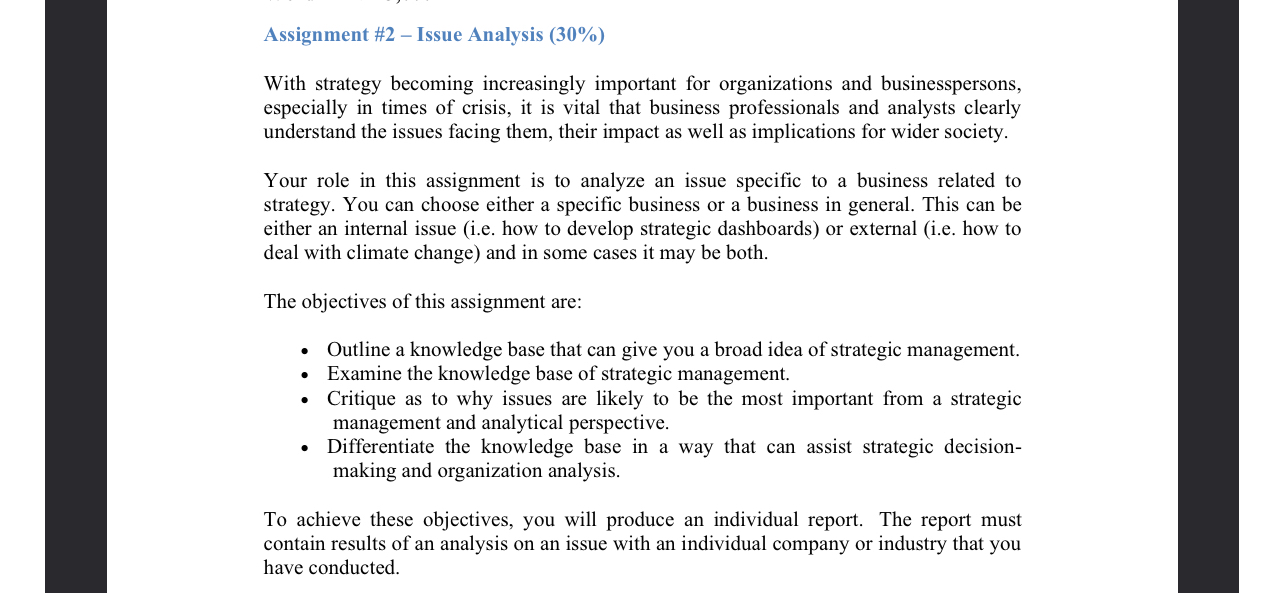  Issue Analysis: Strategic Positioning With strategy becoming increasingly important for organizations