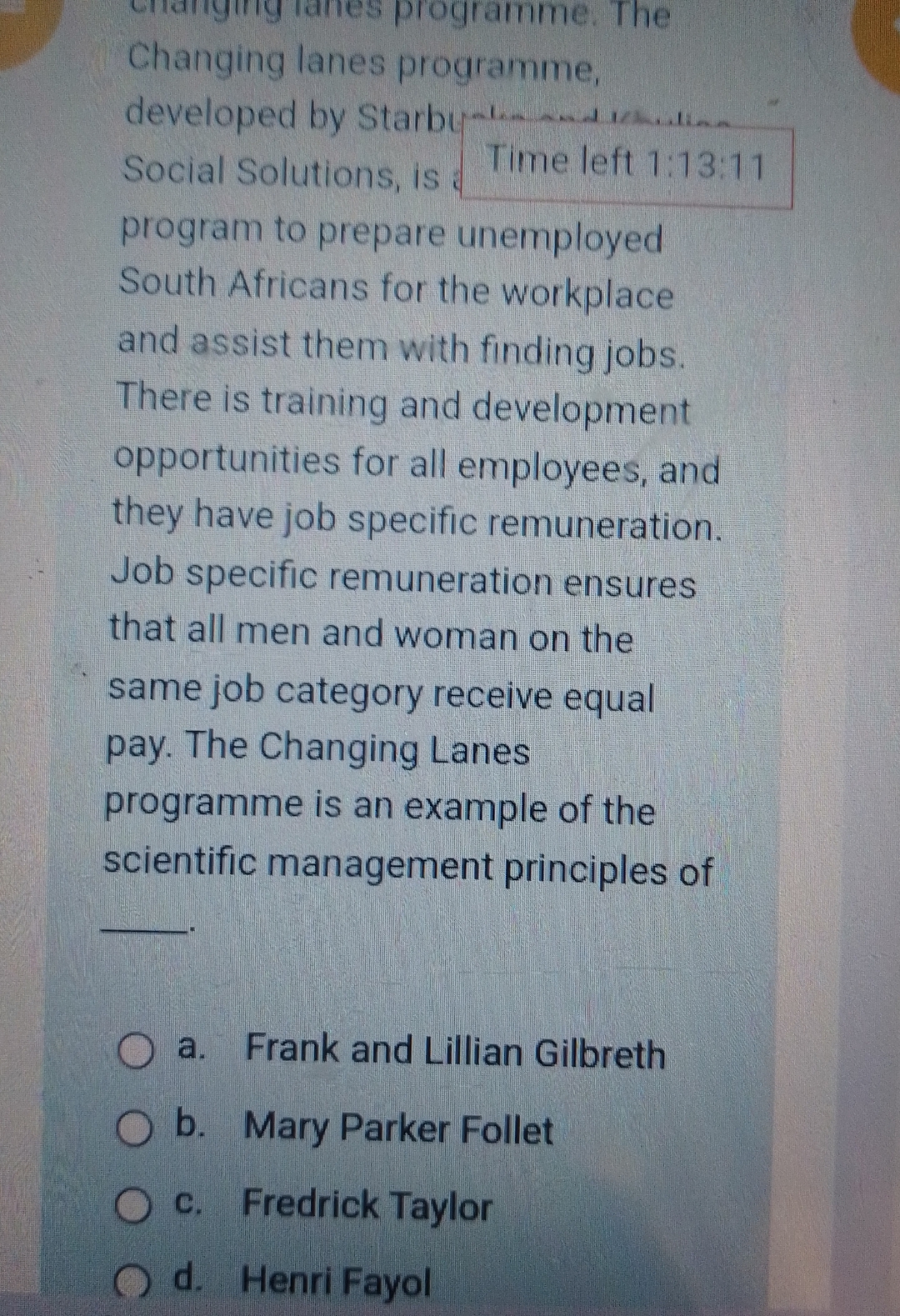  Changing lanes programme, developed by Starbu Social Solutions, is program to