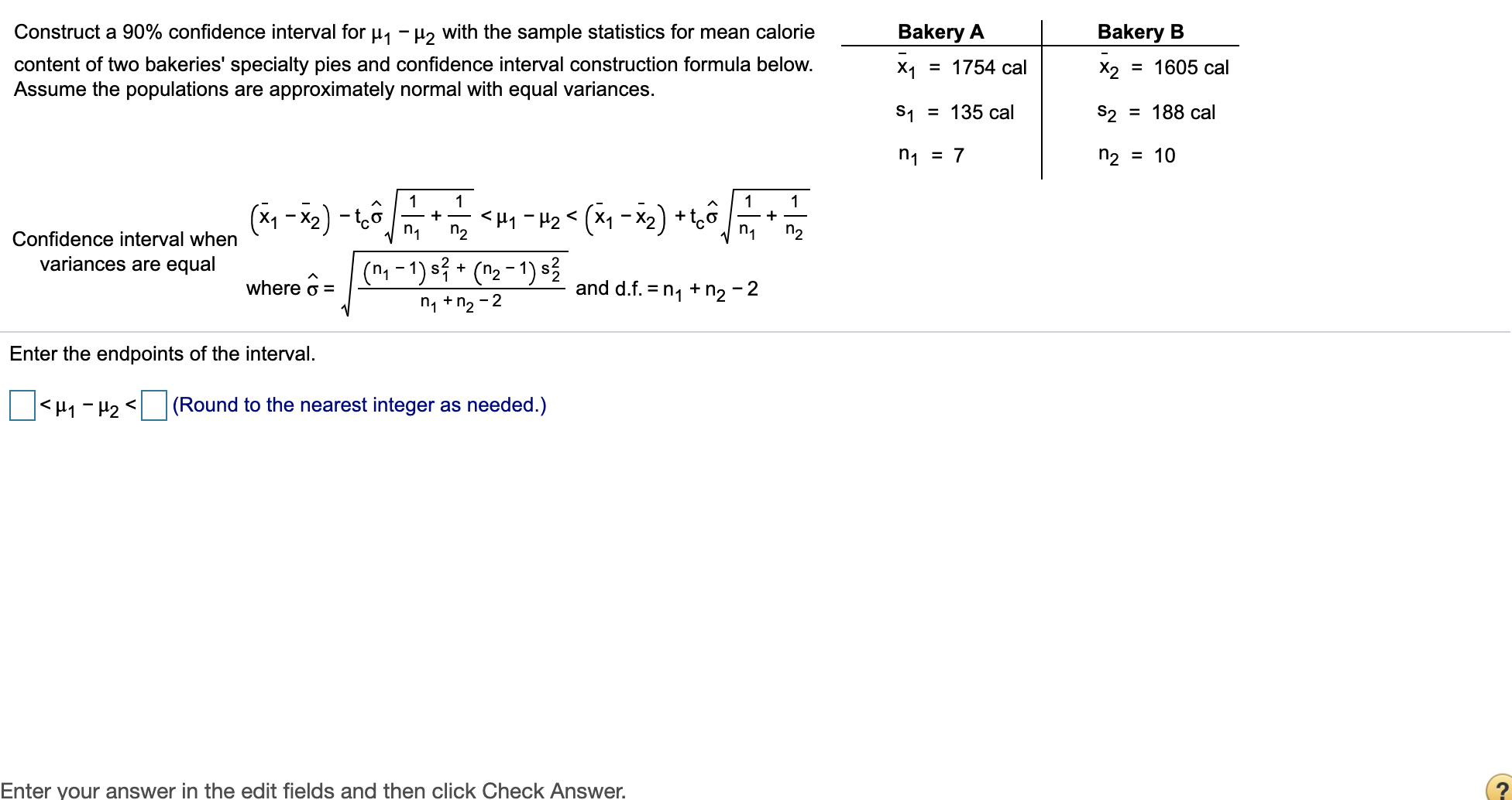help me with my homework. Construct a 90% confidence interval for 1
