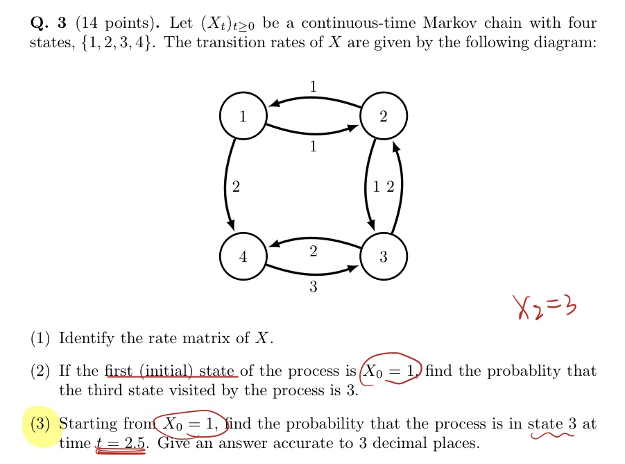 Continuous time Markov chain. Please help me with part (3). If you