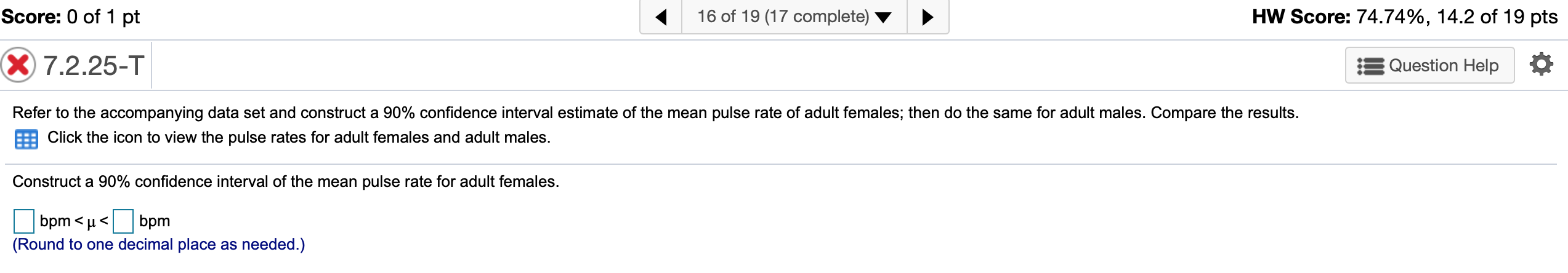 females have a significantly higher mean pulse rate than adult males. The
