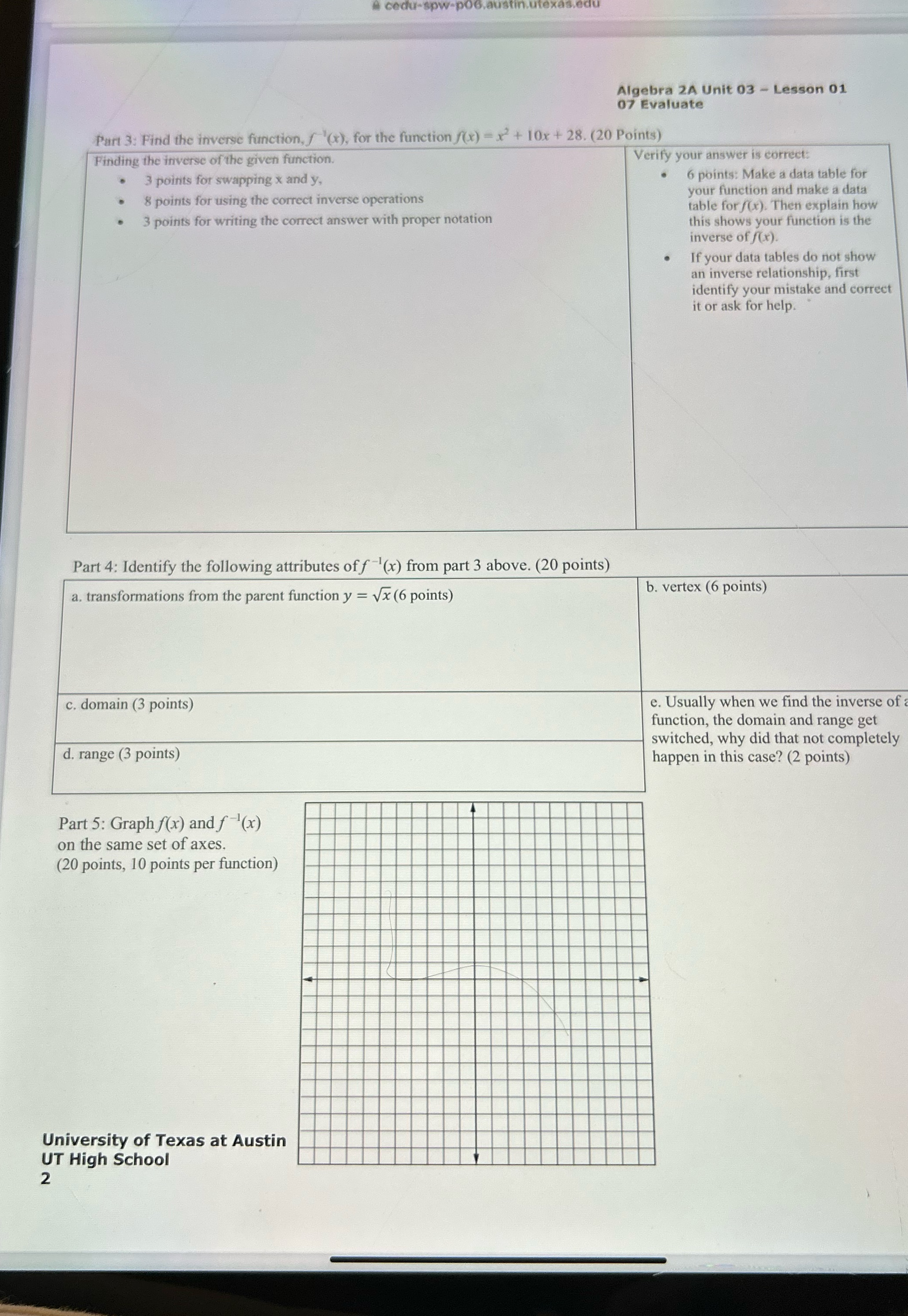 Algebra 2A Unit 03 - Lesson 01 07 Evaluate Part 3: