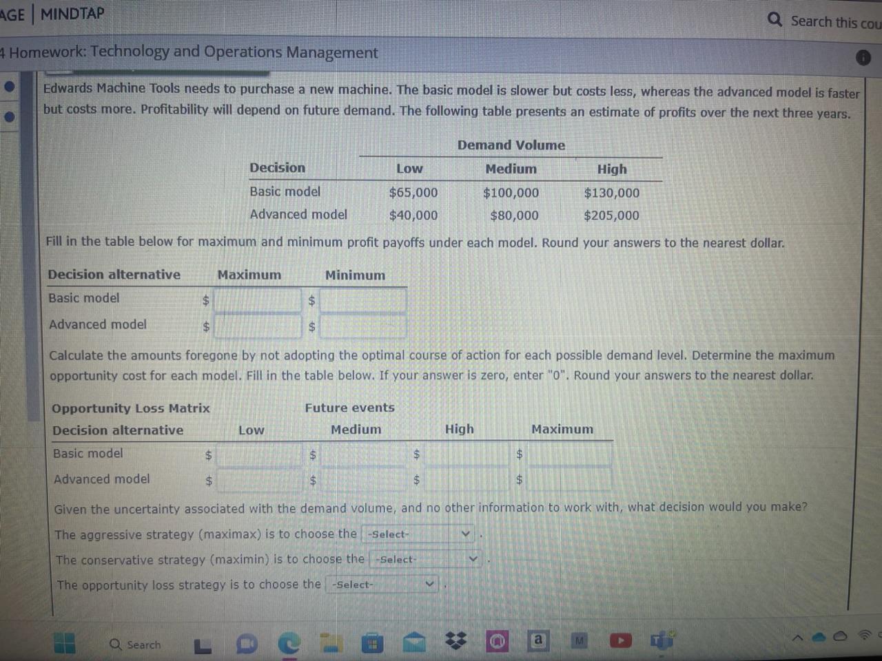 \hline Opportunity Loss Matrix & \multicolumn{1}{|l|}{ Future Events } & & &