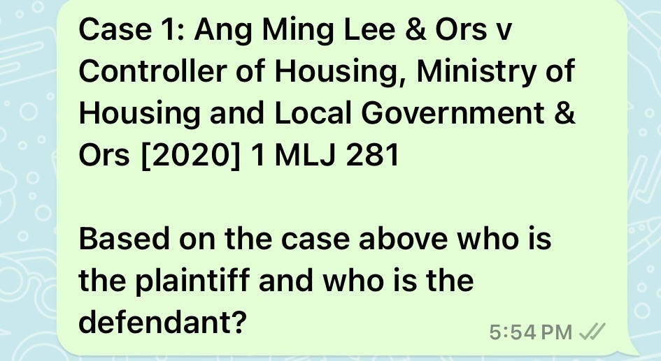  Case 1: Ang Ming Lee \& Ors v Controller of Housing,