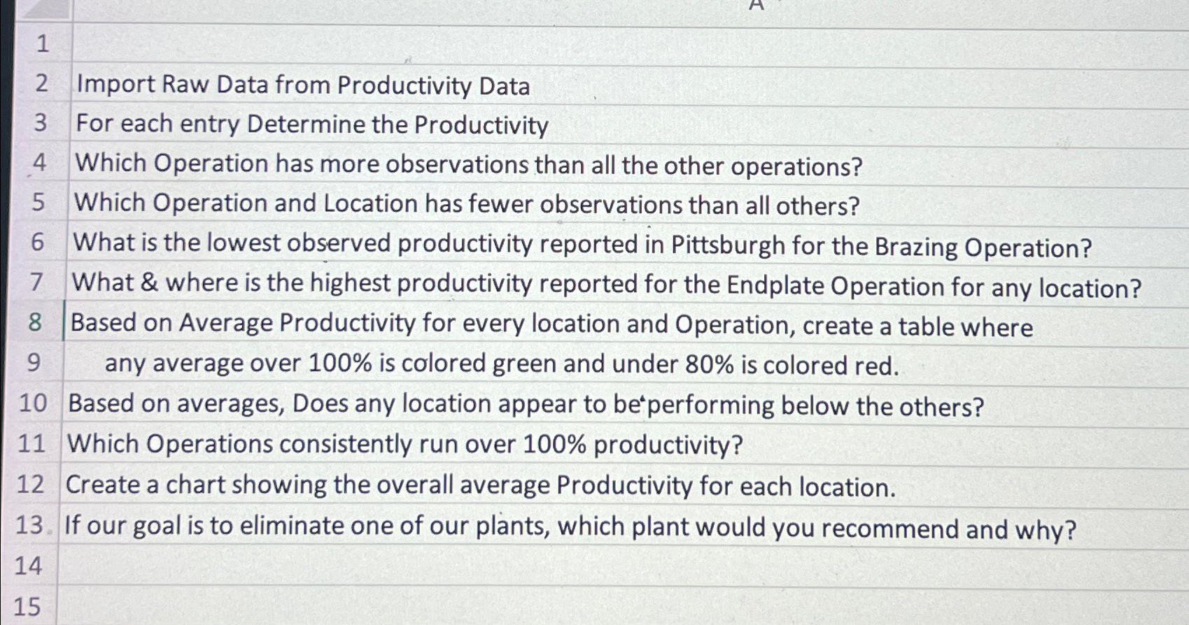  Import Raw Data from Productivity Data For each entry Determine the