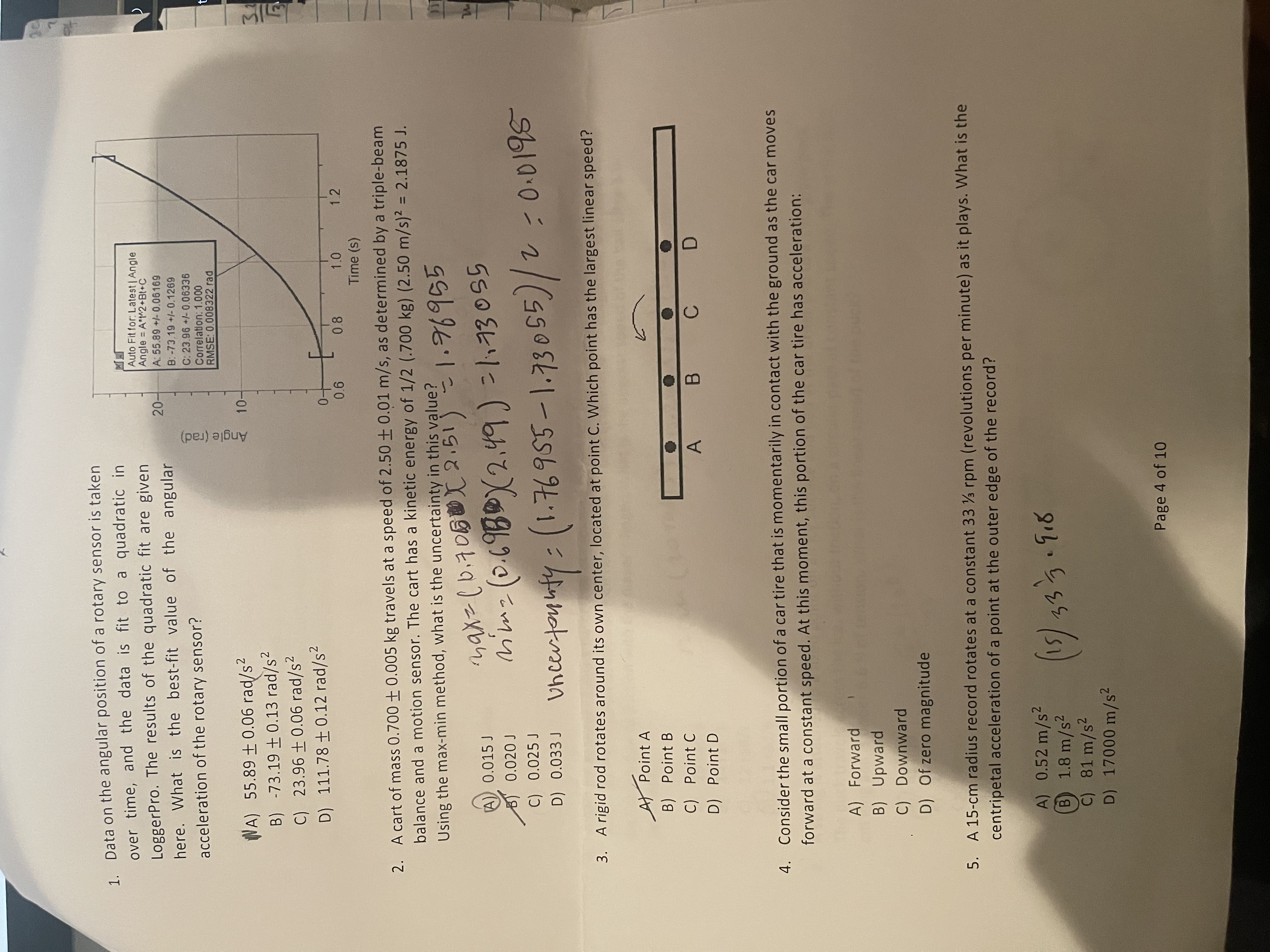  Data on the angular position of a rotary sensor is taken