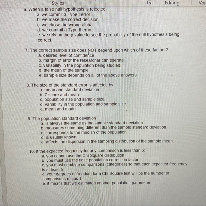 the statement or question. (4 points each) 1. In Chi-square goodness of