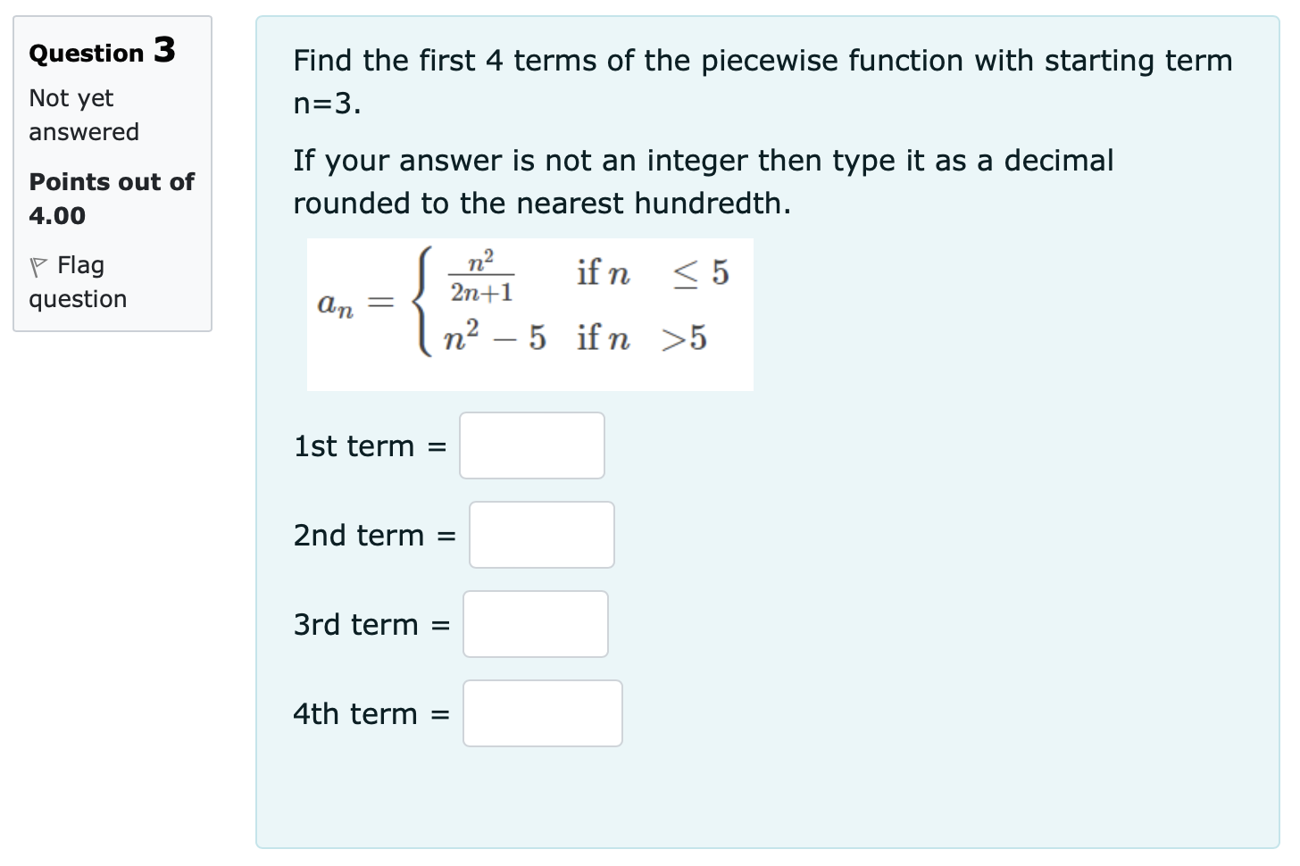 terms of the Not yet sequence whose general term is given below.