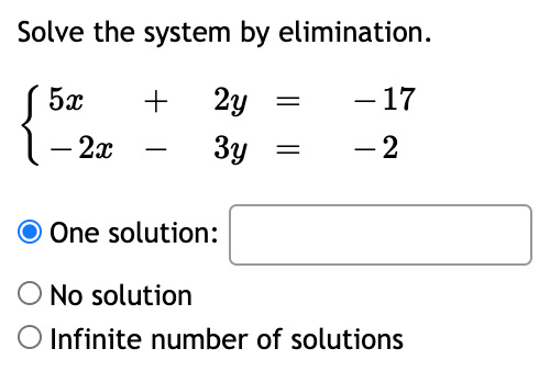 need help finding solution Solve the system by elimination. 5m + 23;