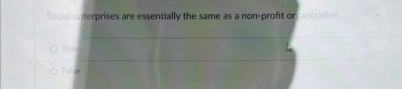  Social enterprises are essentially the same as a non-profit organization. True
