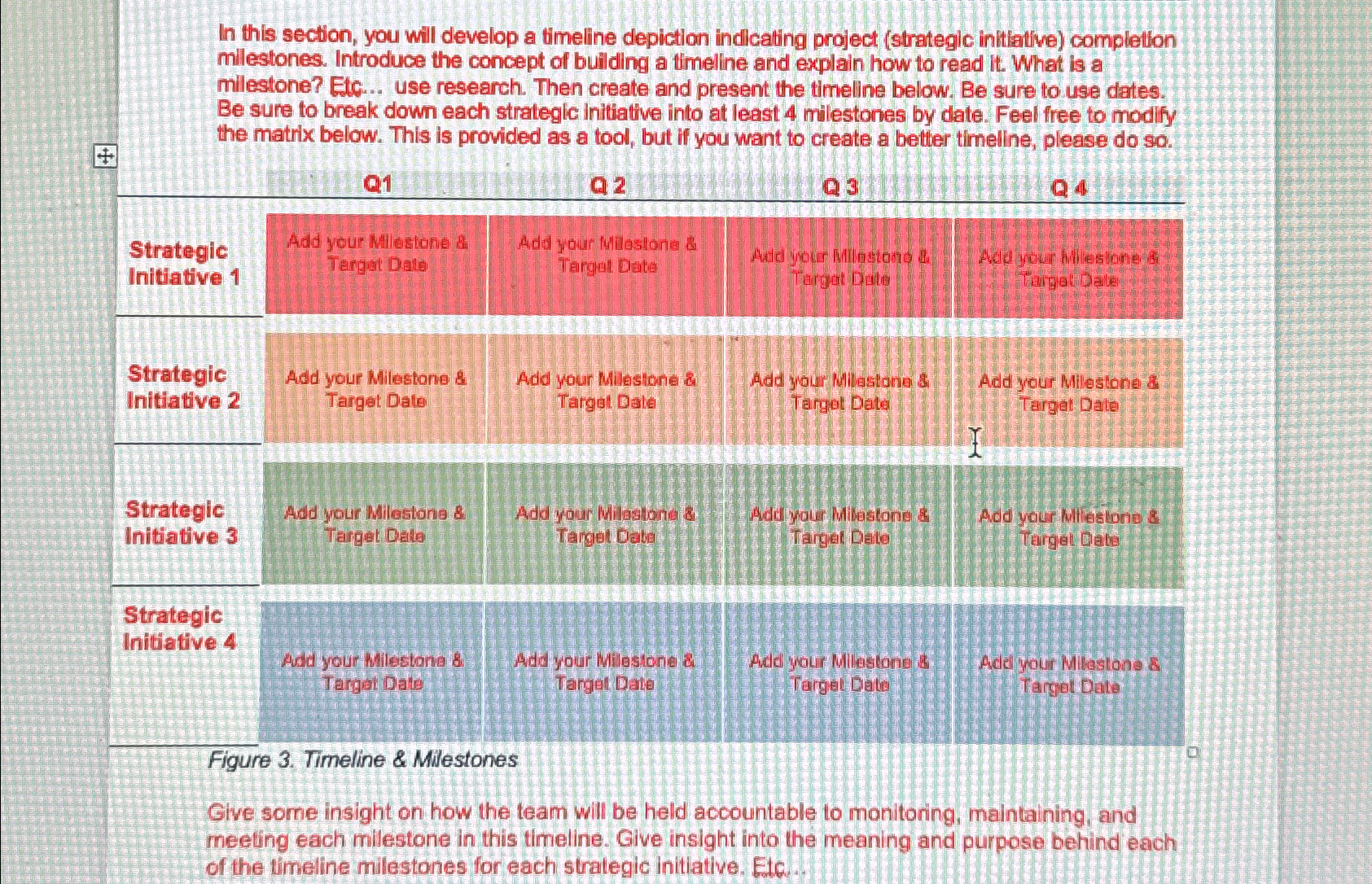  In this section, you will develop a timeline depiction indicating project