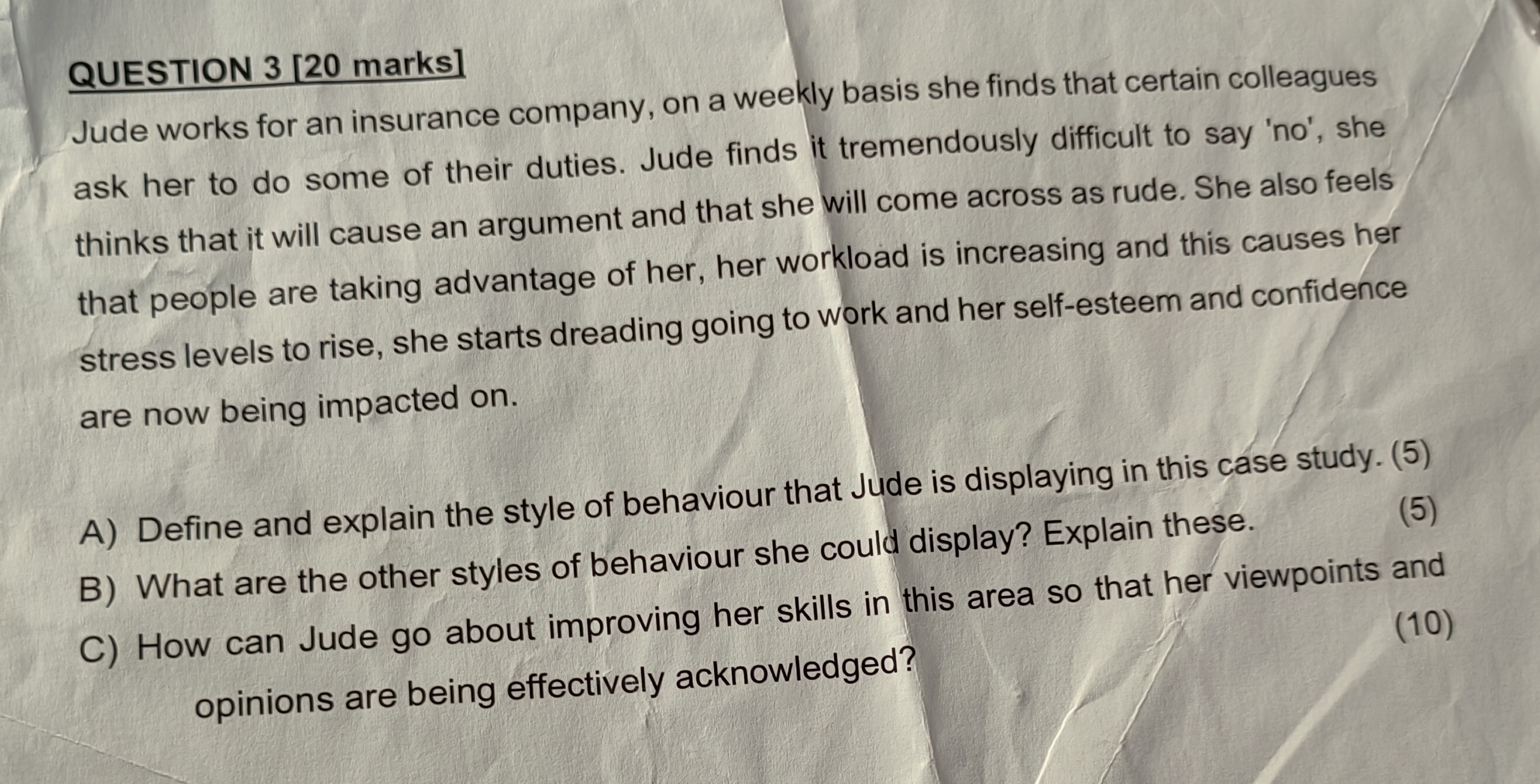  QUESTION 3[20 marks] Jude works for an insurance company, on a