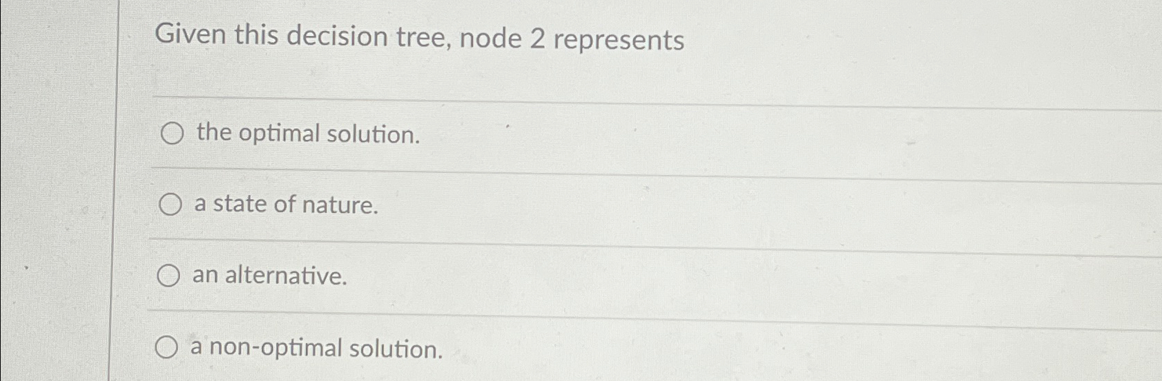 Given this decision tree, node 2 represents the optimal solution. a