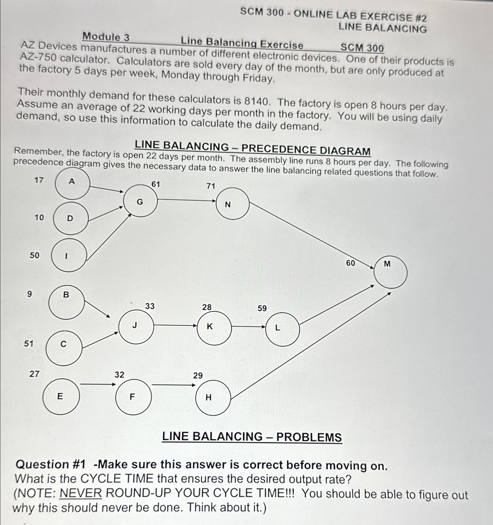  SCM 300- ONLINE LAB EXERCISE #2 LINE BALANCING Module 3 Line