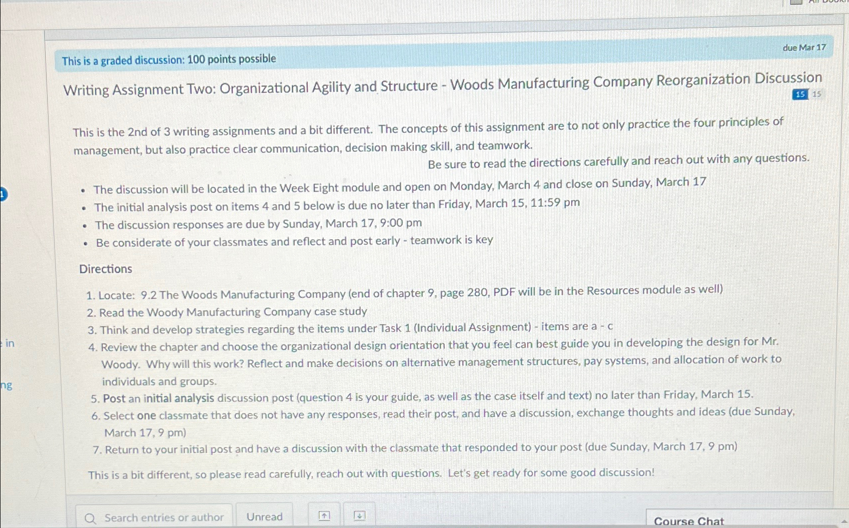  This is a graded discussion: 100 points possible due Mar 17