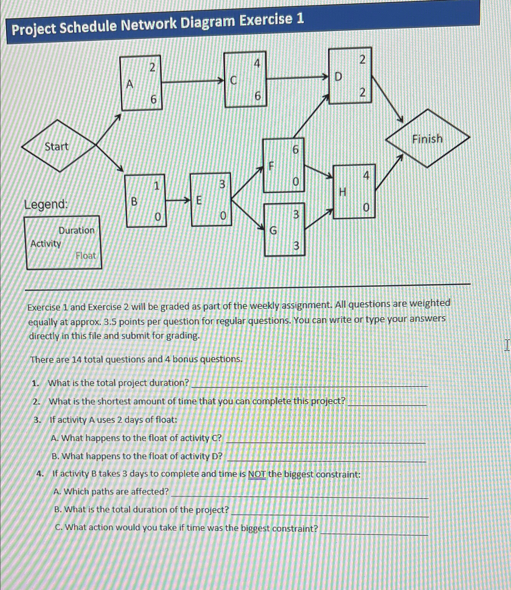  Project Schedule Network Diagram Exercise 1 Exercise 1 and Exercise 2