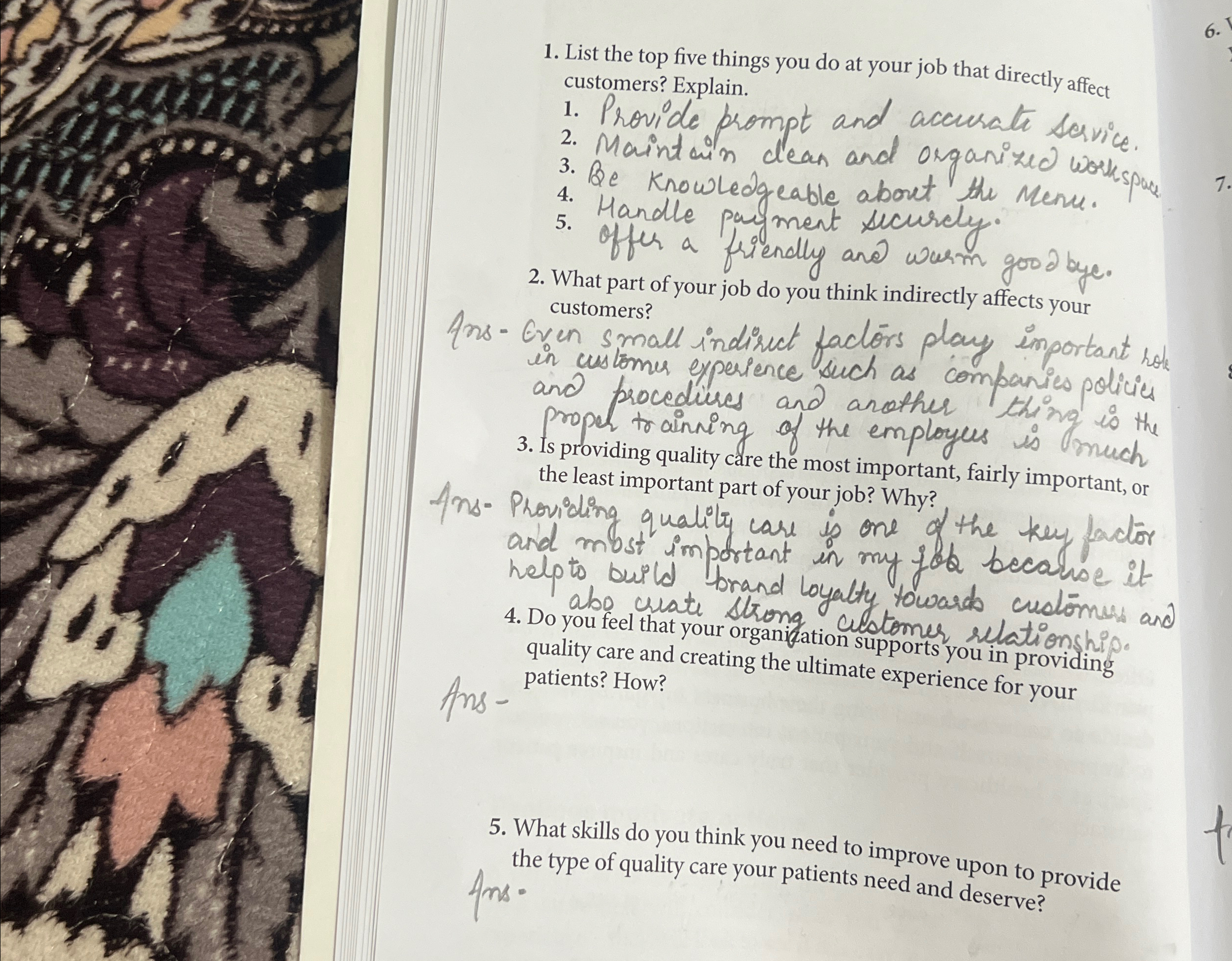  List the top five things you do at your job that