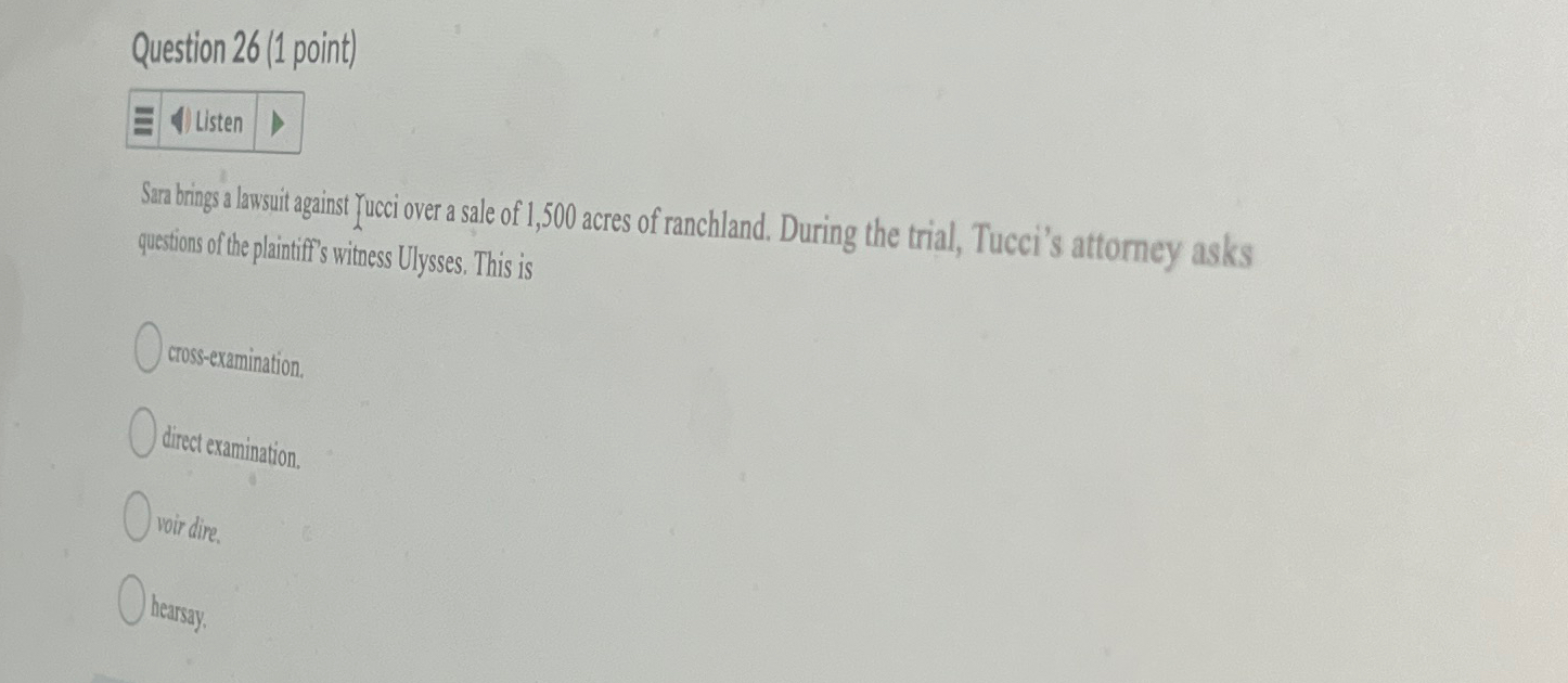  Question 26(1 point) Sar bring s lawsuit against Yucci over a