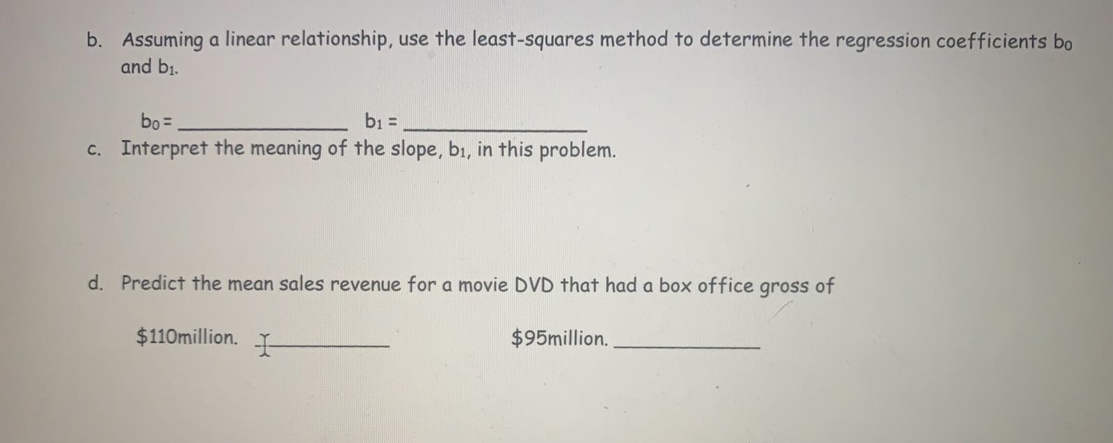 use the least-squares method to determine the regression coefficients bo and b1.
