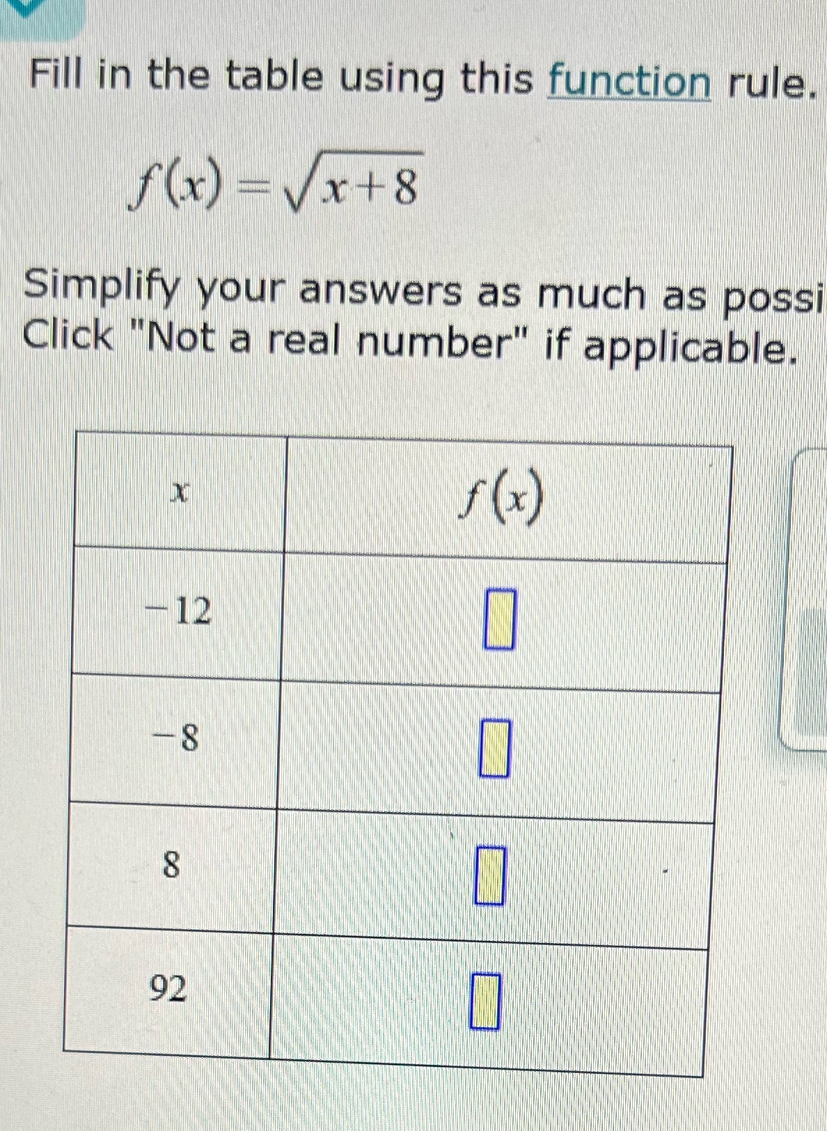 Full In the table using function rule Fill in the table using
