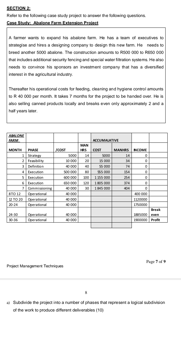  SECTION 2: Refer to the following case study project to answer