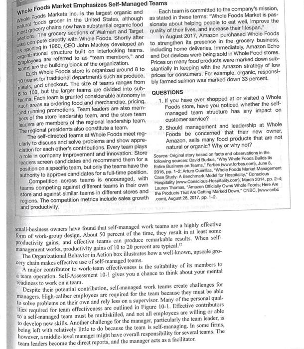 read the case study and answer questions 1 and 2 Whole Foods