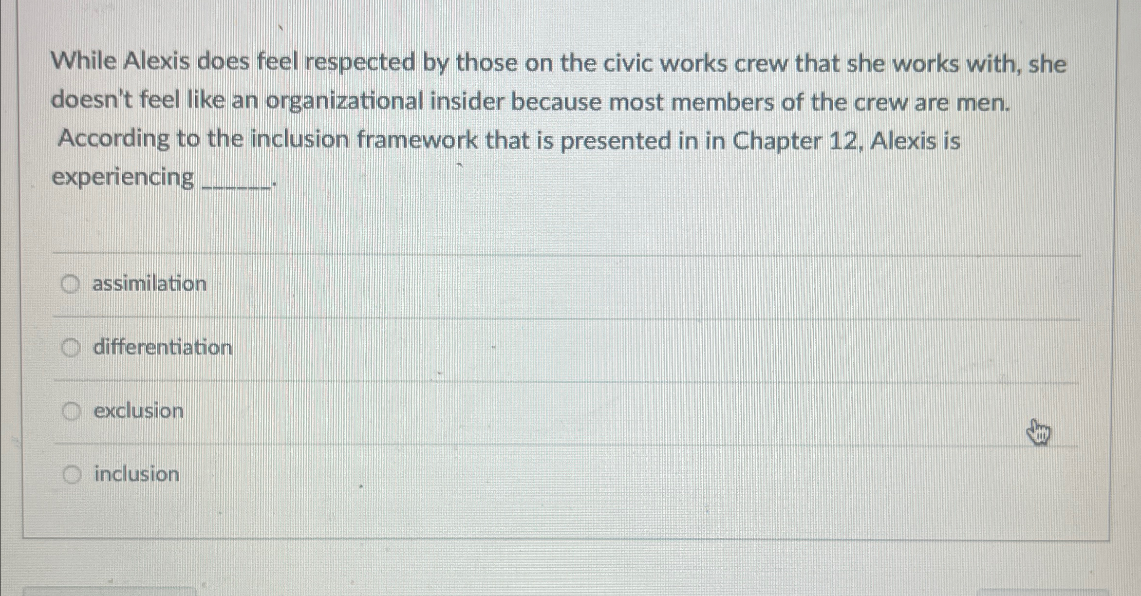  While Alexis does feel respected by those on the civic works