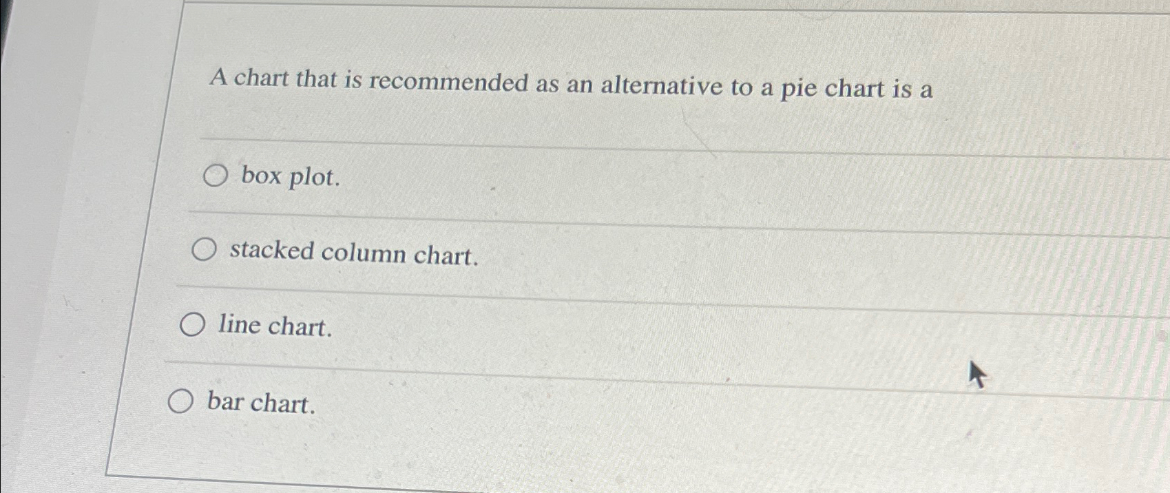  A chart that is recommended as an alternative to a pie