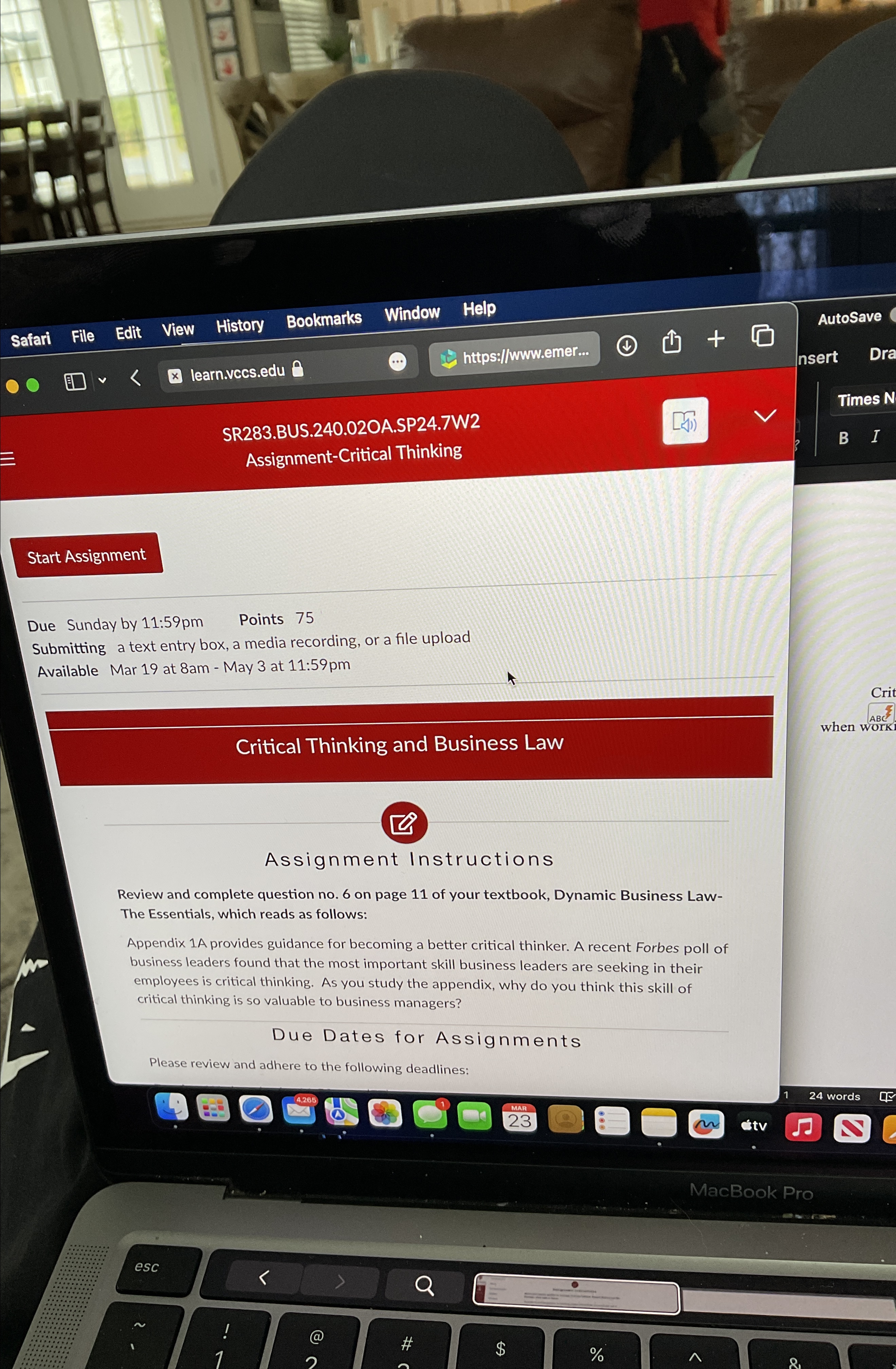  SR283.BUS.240.02OA.SP24.7W2 Assignment-Critical Thinking Start Assignment Due Sunday by 11:59pm Points 75