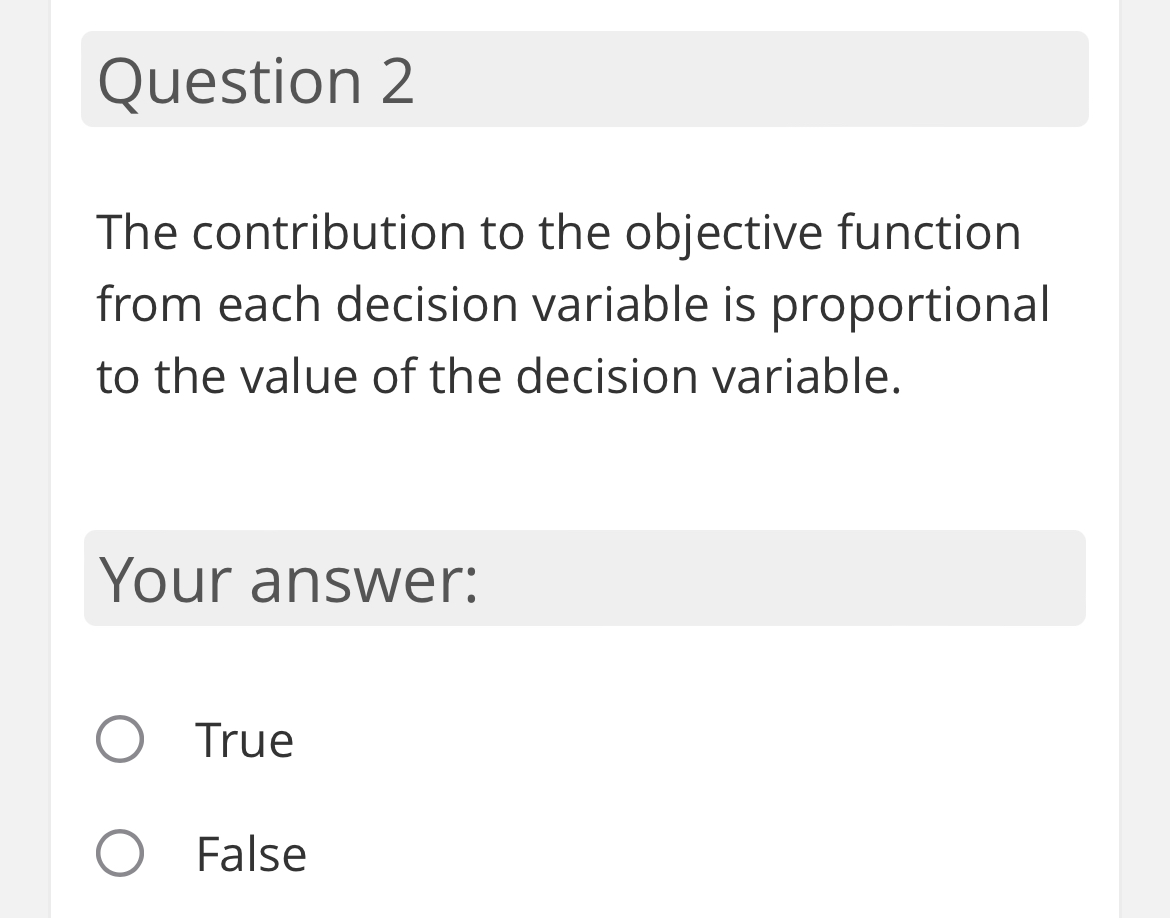  Question 2 The contribution to the objective function from each decision